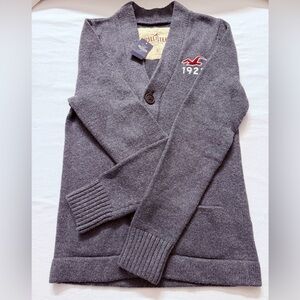 NWT Vintage Hollister Boy’s Gray Shawl Collar Cardigan with Logo Pockets Sz S